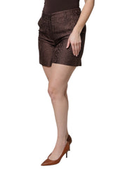 Dolce & Gabbana Brown Floral Brocade Mid Waist Mini Short - Short Trousers