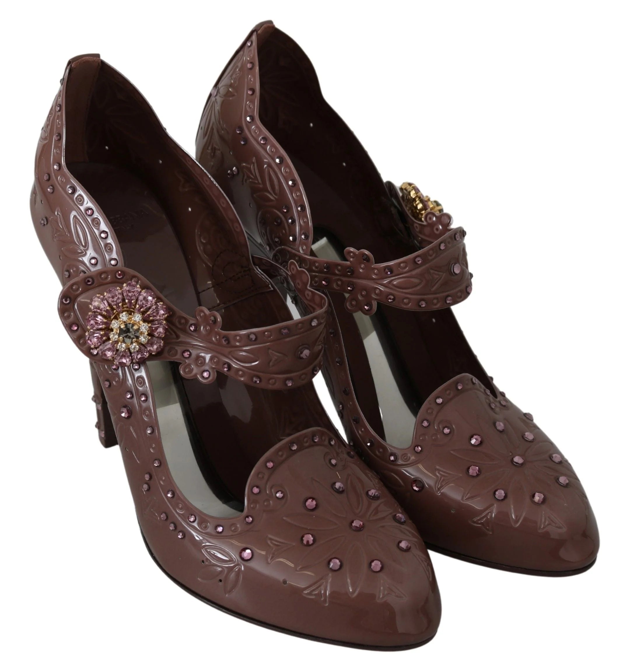 Dolce & Gabbana Brown Floral Crystal CINDERELLA Heels Shoes - EU40/US9.5