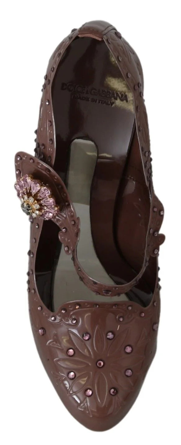 Dolce & Gabbana Brown Floral Crystal CINDERELLA Heels Shoes - EU40/US9.5