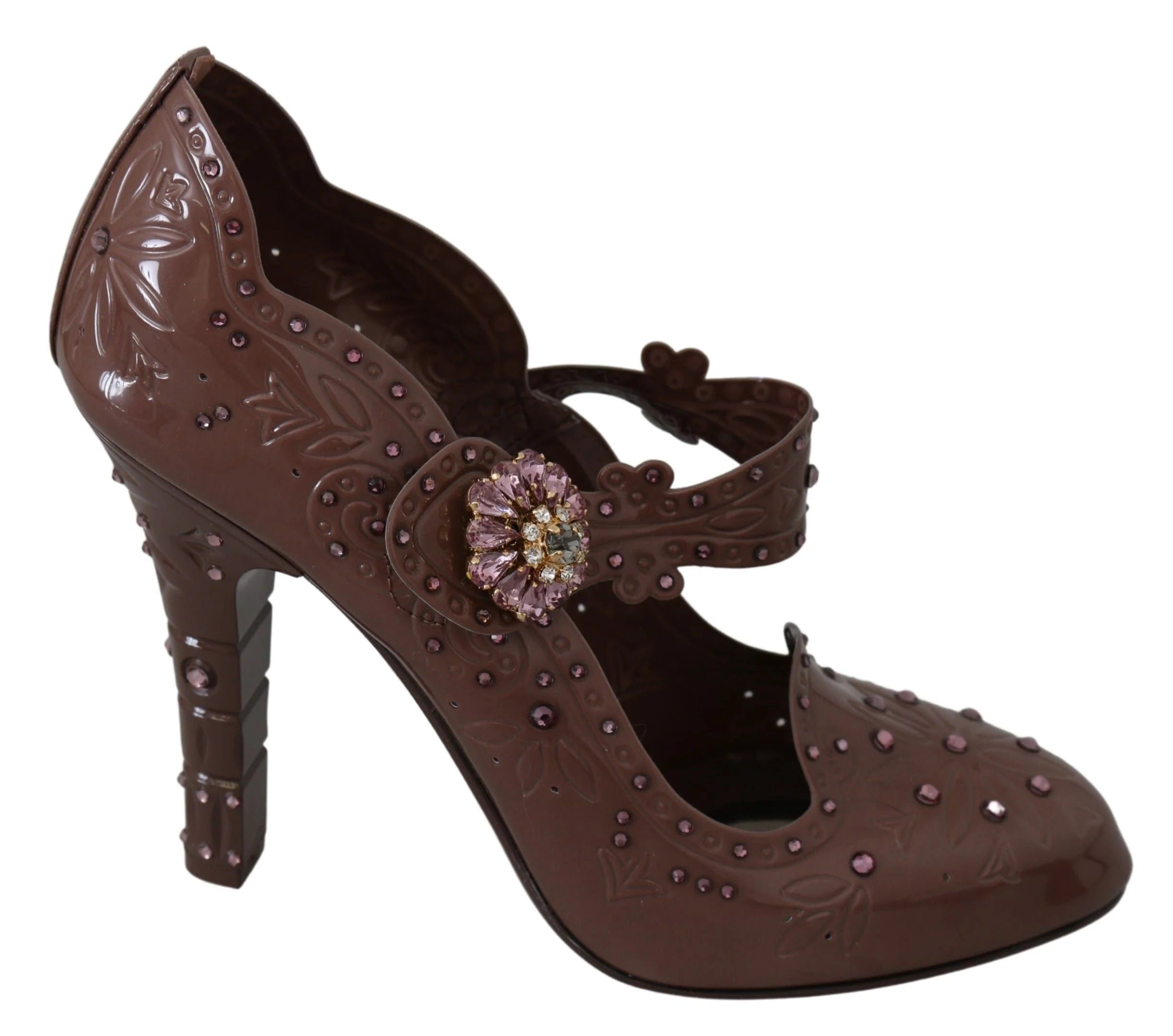 Dolce & Gabbana Brown Floral Crystal CINDERELLA Heels Shoes - EU40/US9.5