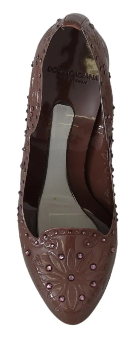 Dolce & Gabbana Brown Floral Crystal Heels CINDERELLA Shoes - EU39/US8.5