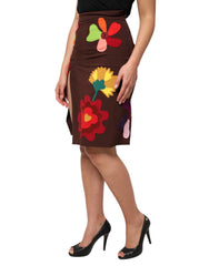 Dolce & Gabbana Brown Floral High Waist Side Slit Skirt - IT40|S - Skirts