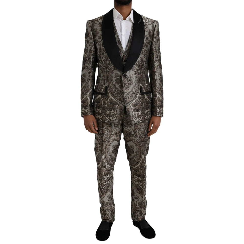 Dolce & Gabbana Brown Floral Jacquard Formal 3 Piece Suit - IT54 | XL - Pant Suits