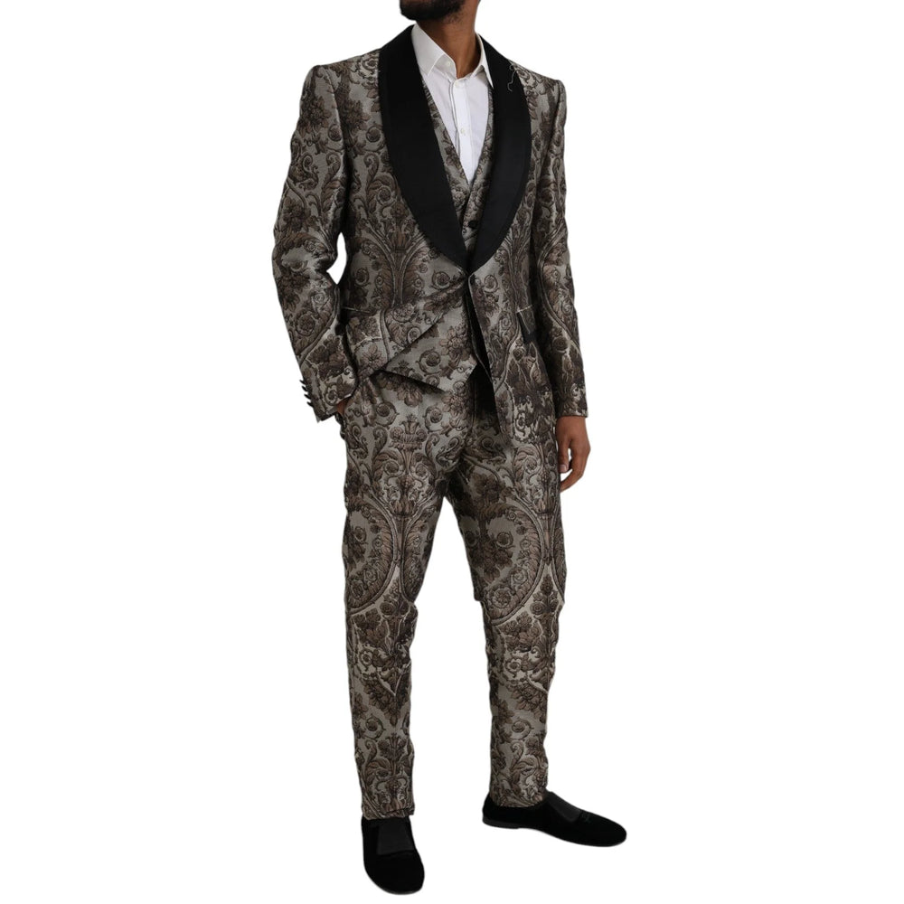Dolce & Gabbana Brown Floral Jacquard Formal 3 Piece Suit - IT54 | XL - Pant Suits