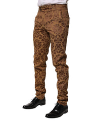 Dolce & Gabbana Brown Floral Jacquard Men Skinny Trouser Pants - IT48 | M - Trousers
