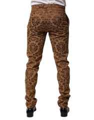 Dolce & Gabbana Brown Floral Jacquard Men Skinny Trouser Pants - IT48 | M - Trousers