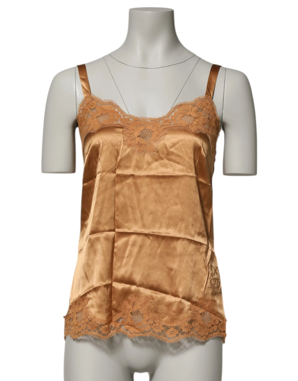 Dolce & Gabbana Brown Floral Lace Silk Satin Tank Lingerie Underwear - Women’s Underwear Slips
