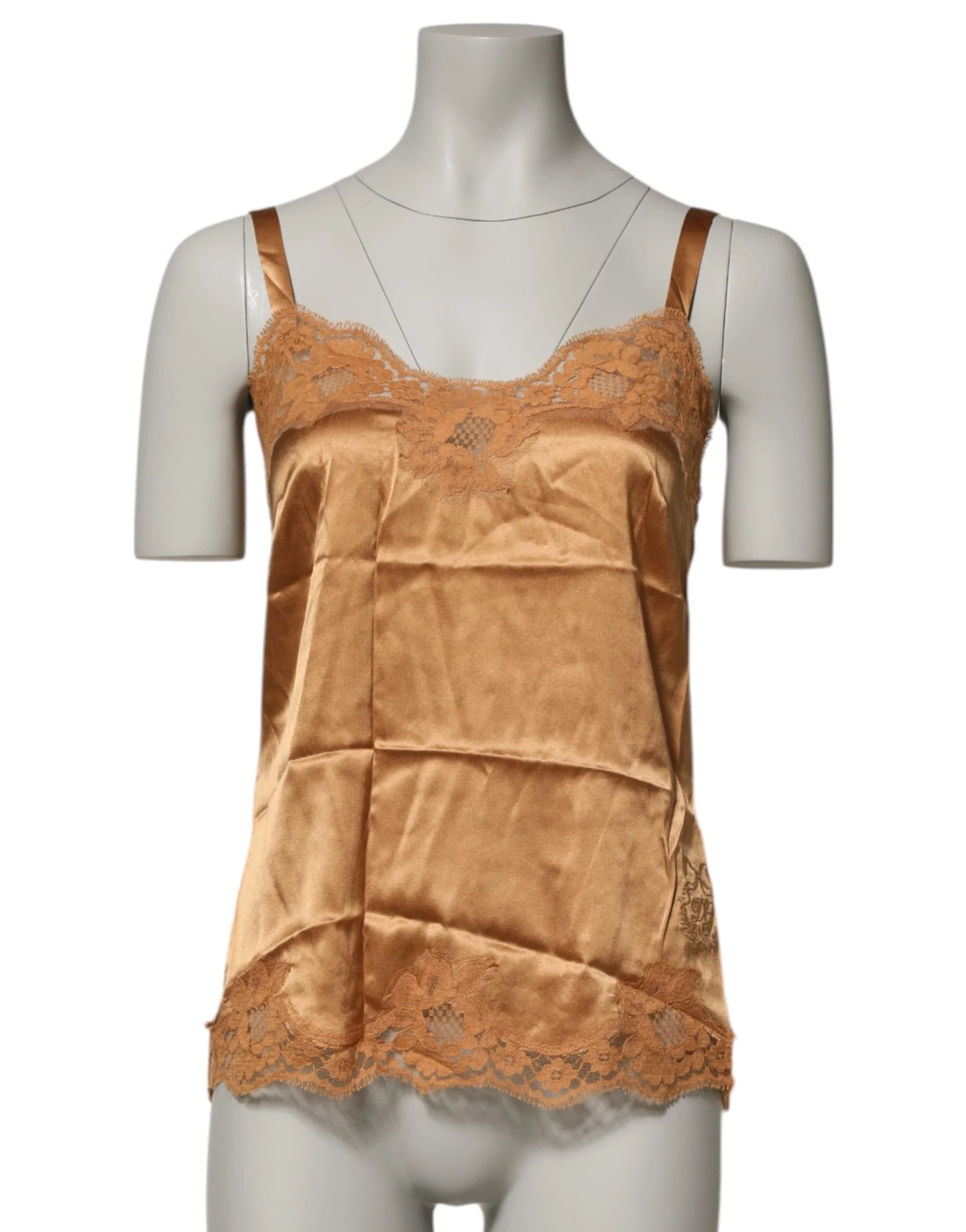 Dolce & Gabbana Brown Floral Lace Silk Satin Tank Lingerie Underwear - Women’s Underwear Slips