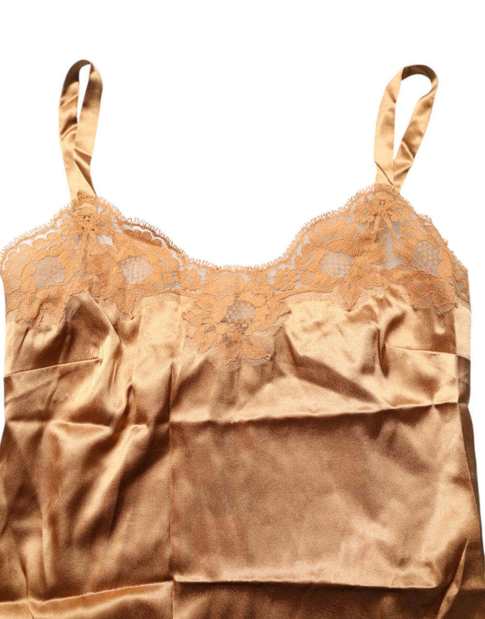 Dolce & Gabbana Brown Floral Lace Silk Satin Tank Lingerie Underwear - Women’s Underwear Slips