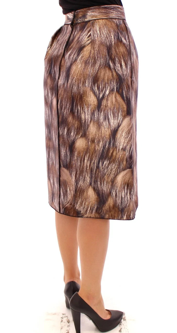 Dolce & Gabbana Brown Floral Silk Straight Full Skirt - Skirts