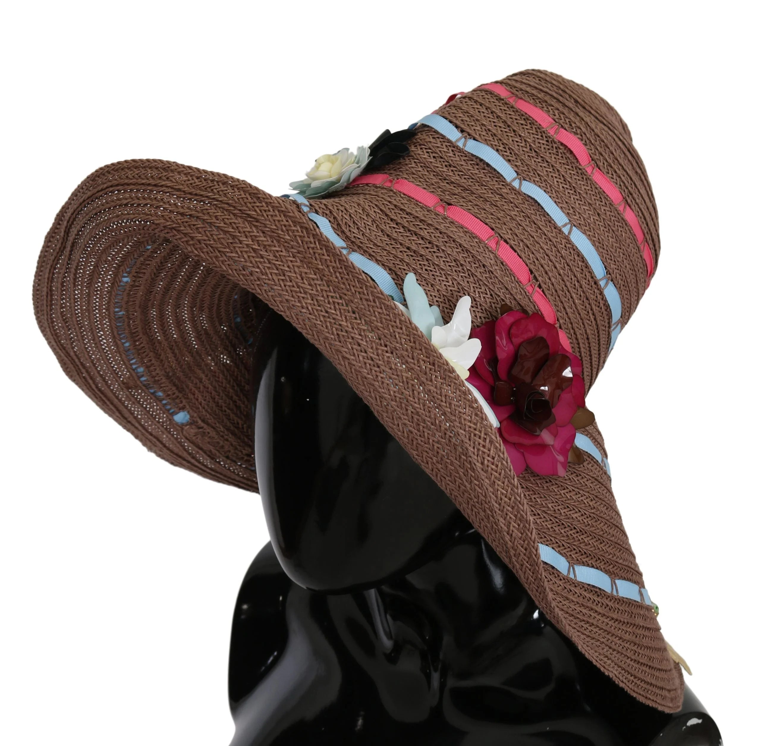 Dolce & Gabbana Brown Floral Wide Brim Straw Floppy Cap Hat - 58 cm|M - Sun Hats