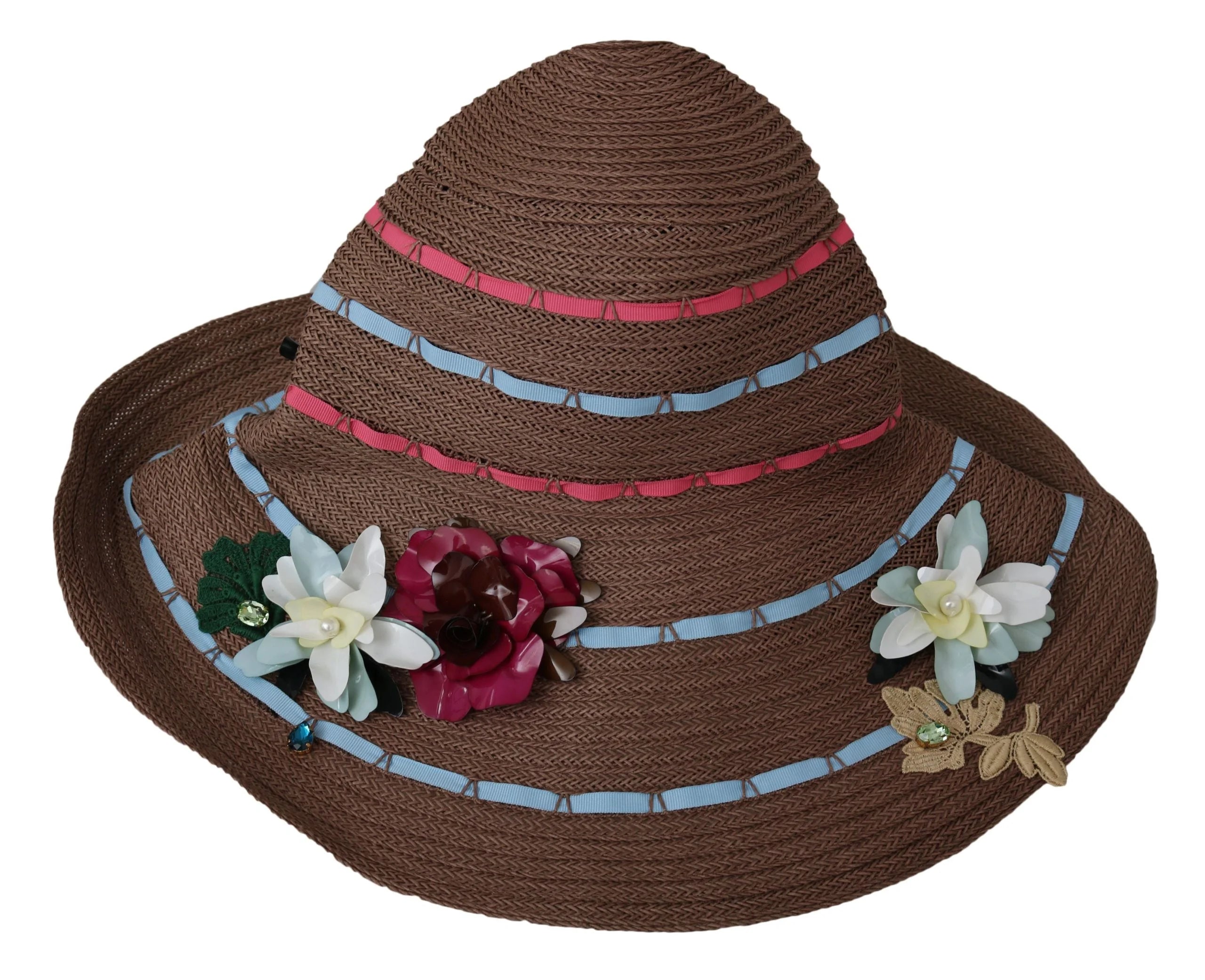 Dolce & Gabbana Brown Floral Wide Brim Straw Floppy Cap Hat - 58 cm|M - Sun Hats