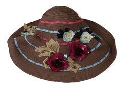 Dolce & Gabbana Brown Floral Wide Brim Straw Floppy Cap Hat - 58 cm|M