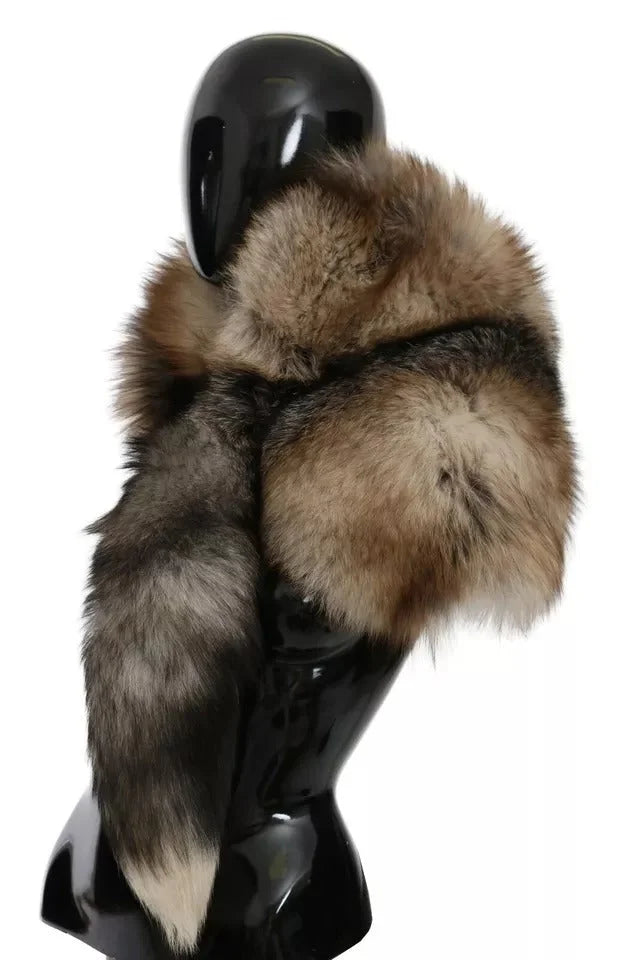 Dolce & Gabbana Brown Fox Tail Fur Shawl Neck Wrap Cover Collar Scarf - Scarves & Shawls
