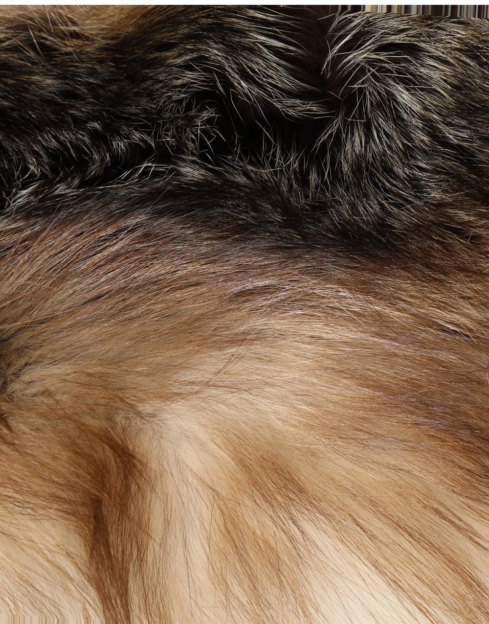 Perfil lateral de la bufanda de zorro ártico de Dolce & Gabbana, que destaca la textura voluminosa y los ricos tonos marrones.