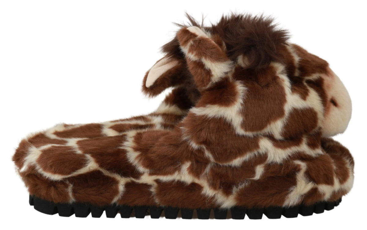 Dolce & Gabbana Brown Giraffe Slippers Flats Sandals Shoes - EU35/US4.5 - Sandals