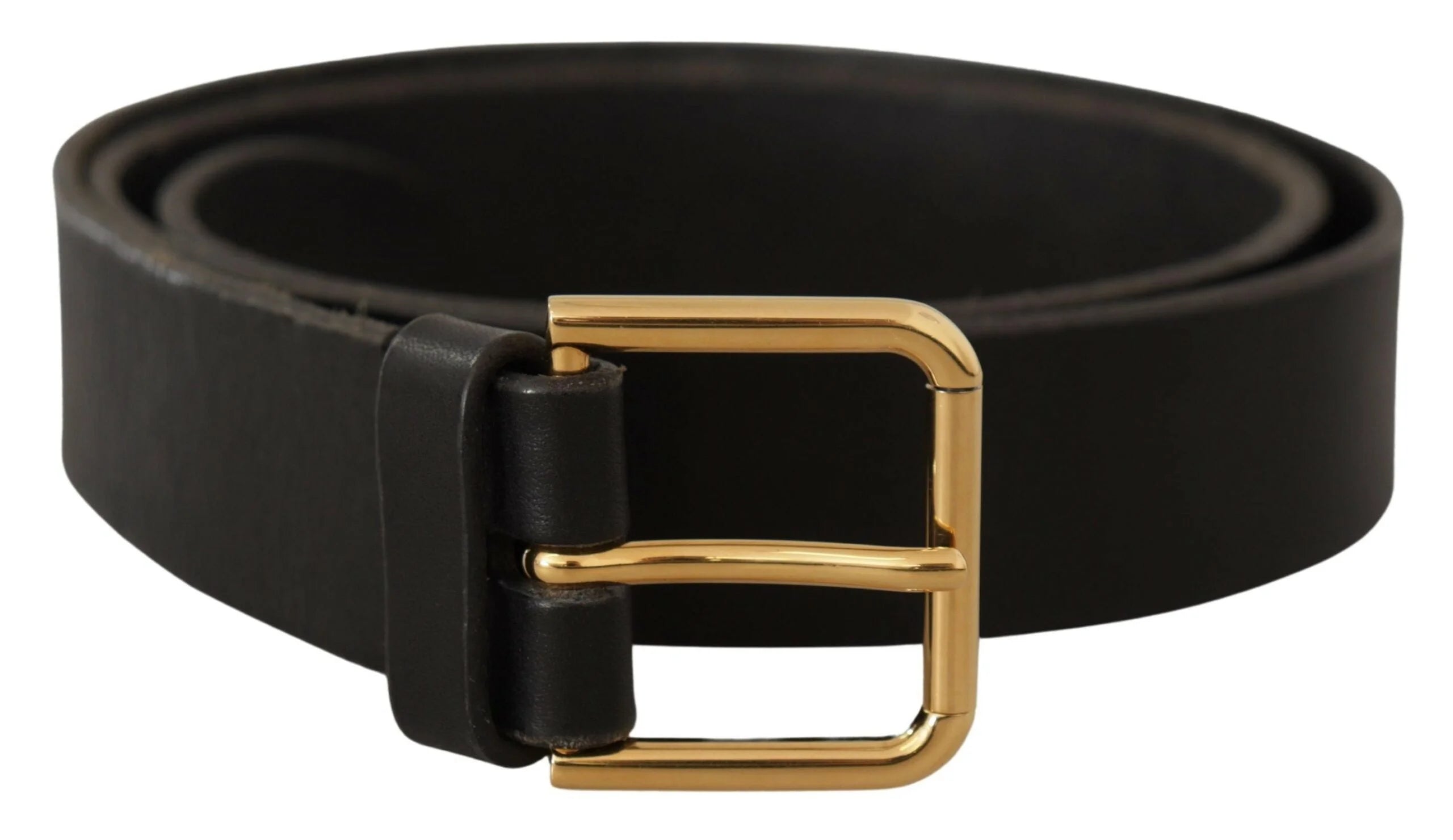 Dolce & Gabbana Brown Gold Metal Logo Buckle Calf Leather Belt - 95 cm / 38 Inches - Belts