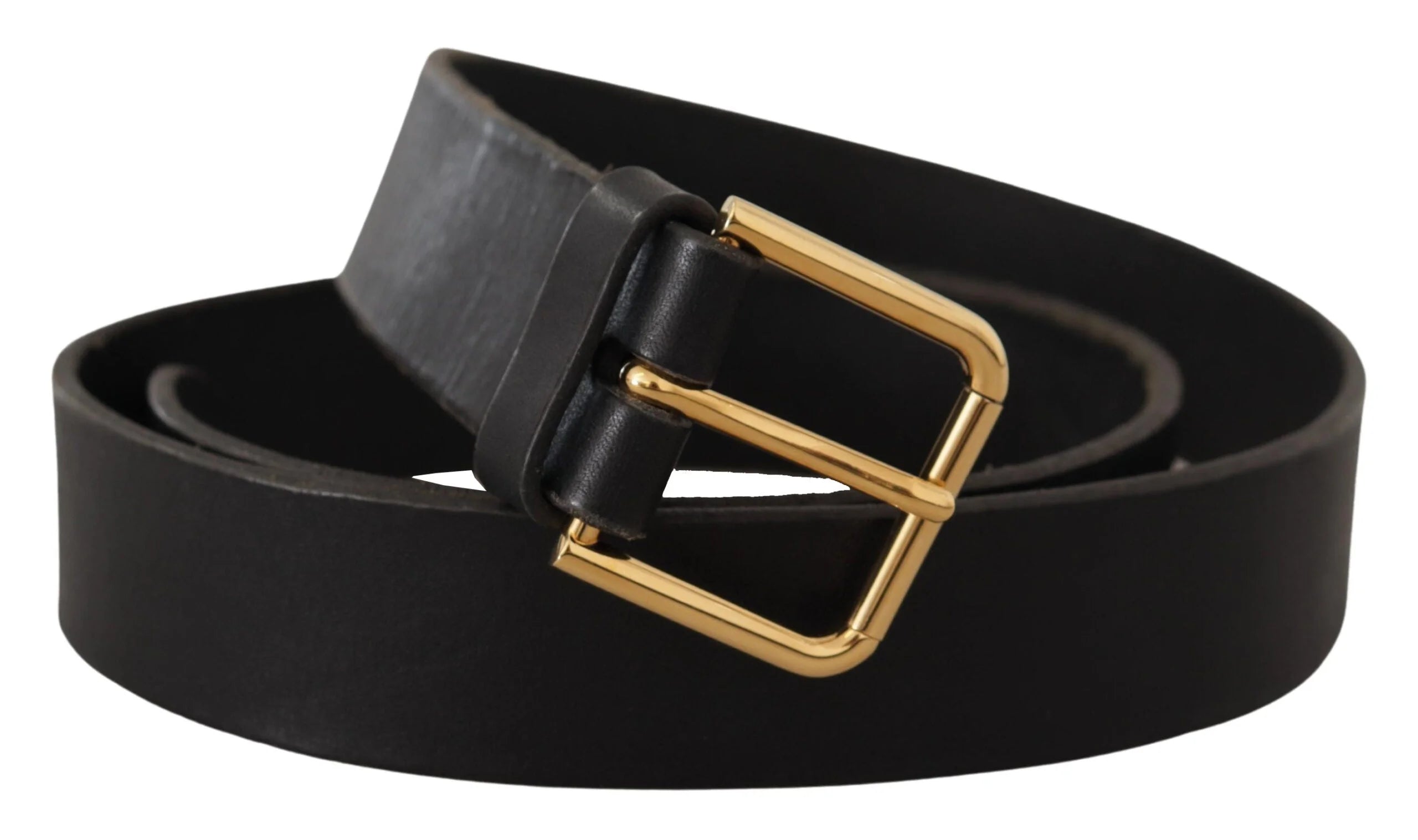 Dolce & Gabbana Brown Gold Metal Logo Buckle Calf Leather Belt - 95 cm / 38 Inches - Belts