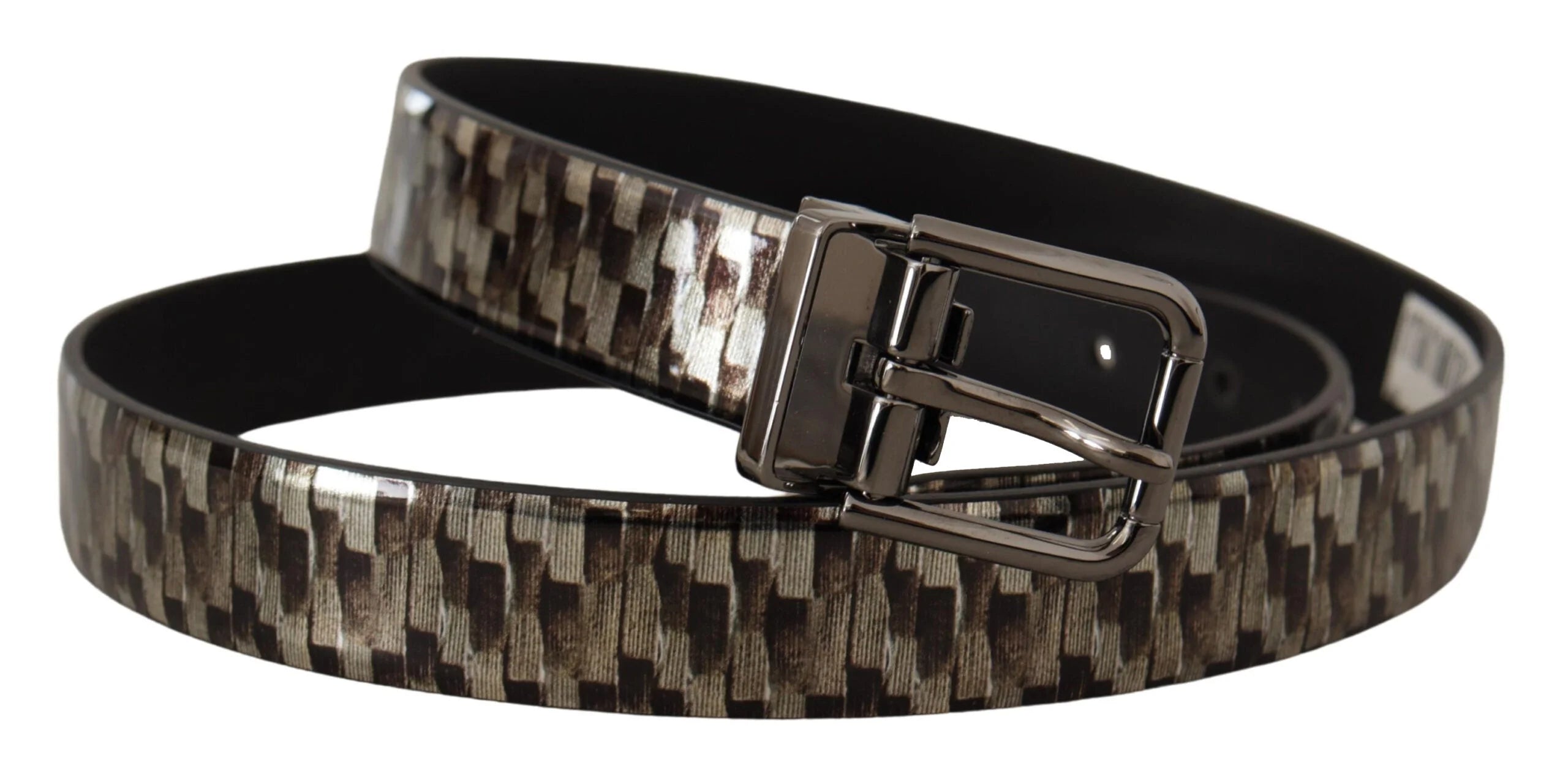 Dolce & Gabbana Brown Herringbone Leather Gray Belt - 90 cm / 36 Inches - Belts