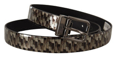 Dolce & Gabbana Brown Herringbone Leather Gray Belt - 90 cm / 36 Inches - Belts