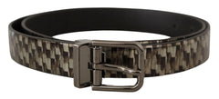 Dolce & Gabbana Brown Herringbone Leather Gray Belt - 90 cm / 36 Inches - Belts