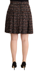Dolce & Gabbana Brown High Waist Mini A-Line Pleated Skirt - IT46|XL - Skirts
