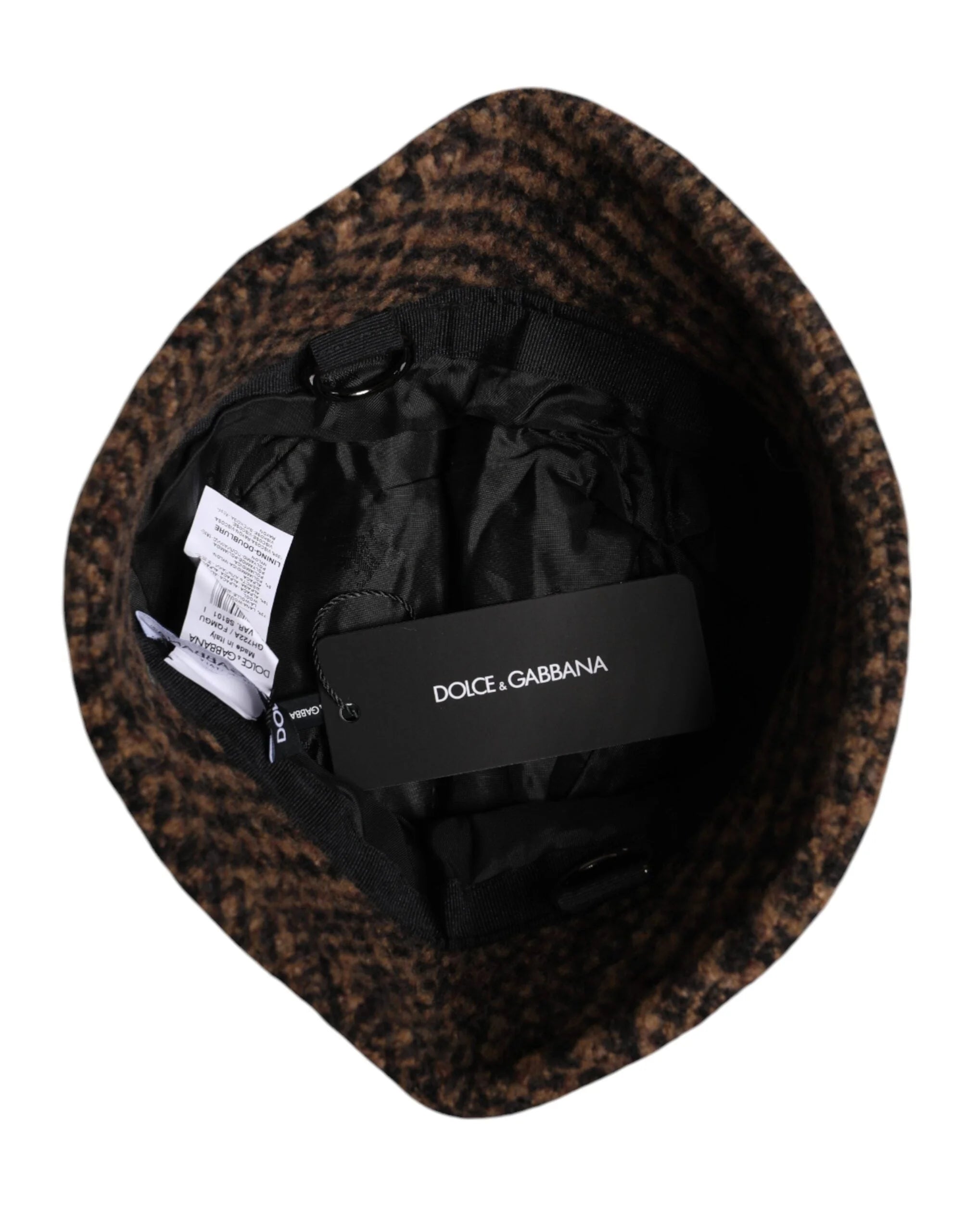 Dolce & Gabbana Brown Houndstooth Wool Woven Bucket Hat - 59 cm|L - Bucket Hats