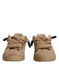 Dolce & Gabbana Brown Jute Fabric Low Top Men Sneakers Shoes - Sneakers