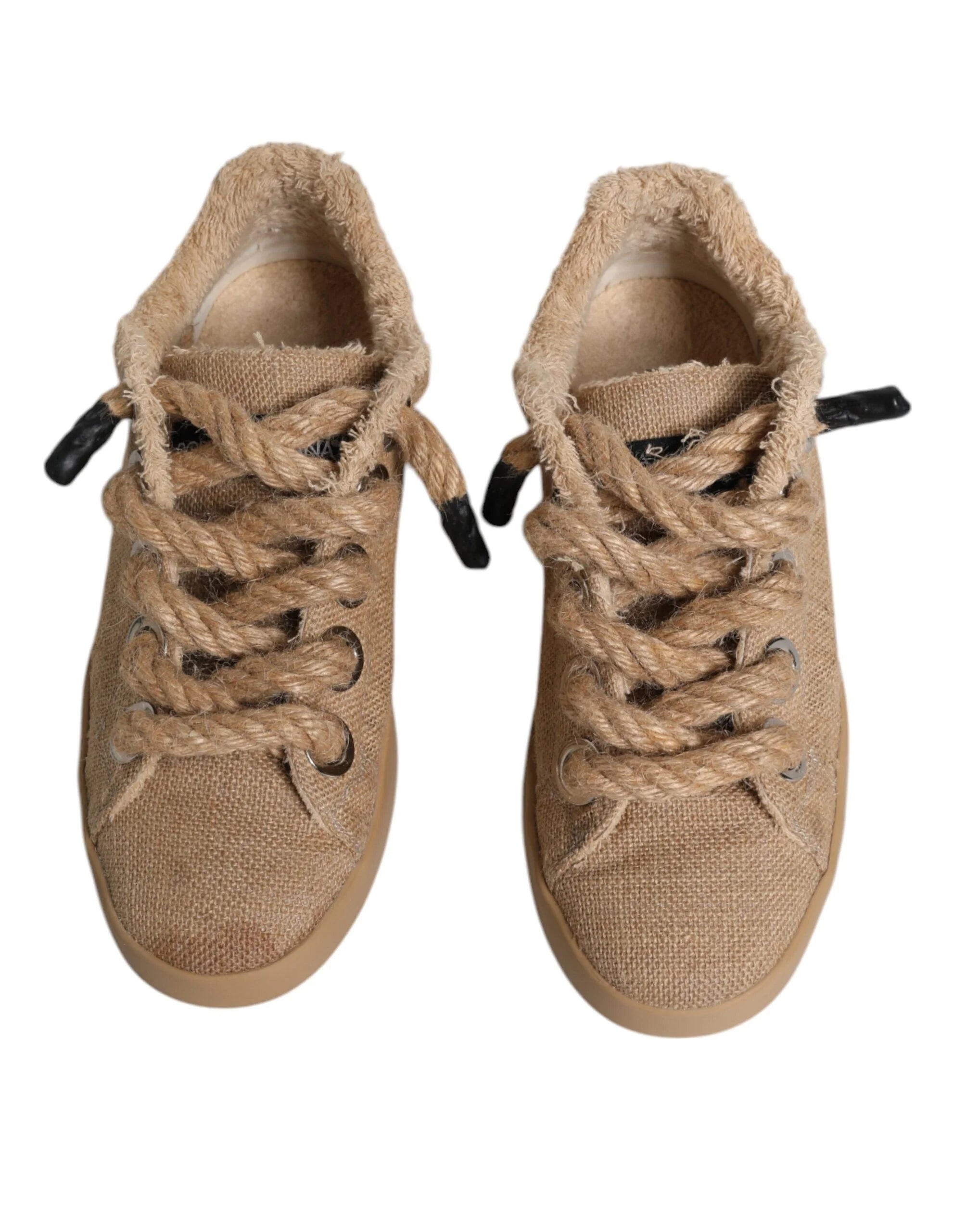 Dolce & Gabbana Brown Jute Fabric Low Top Men Sneakers Shoes - Sneakers
