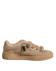 Dolce & Gabbana Brown Jute Fabric Low Top Men Sneakers Shoes - Sneakers