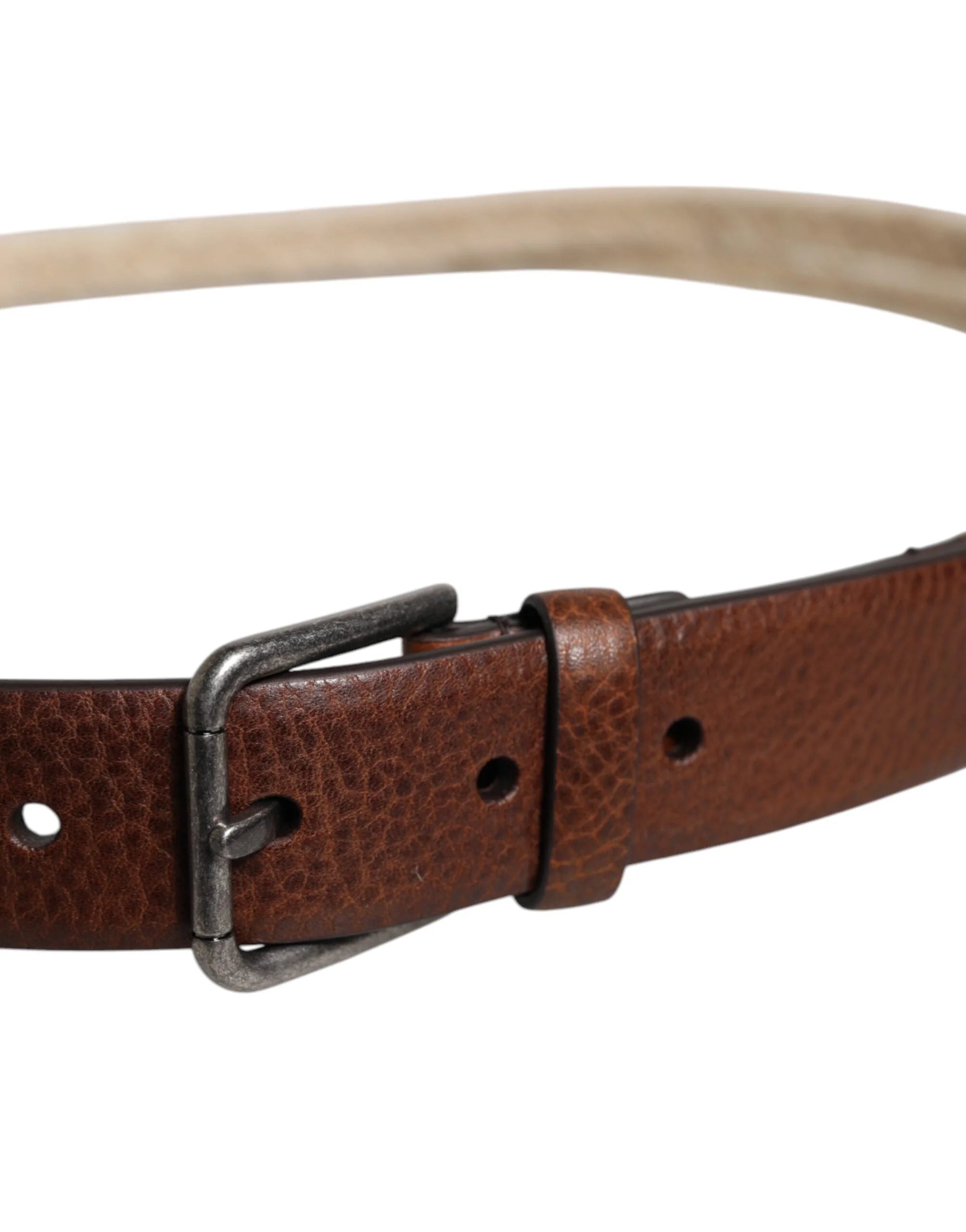 Dolce & Gabbana Brown Jute Leather Woven Metal Buckle Belt - Belts