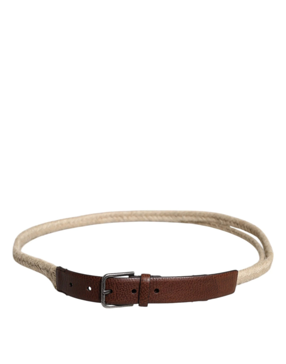 Dolce & Gabbana Brown Jute Leather Woven Metal Buckle Belt - Belts