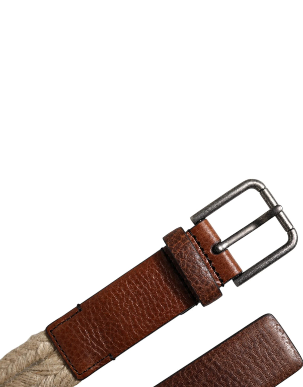 Dolce & Gabbana Brown Jute Leather Woven Metal Buckle Belt - Belts