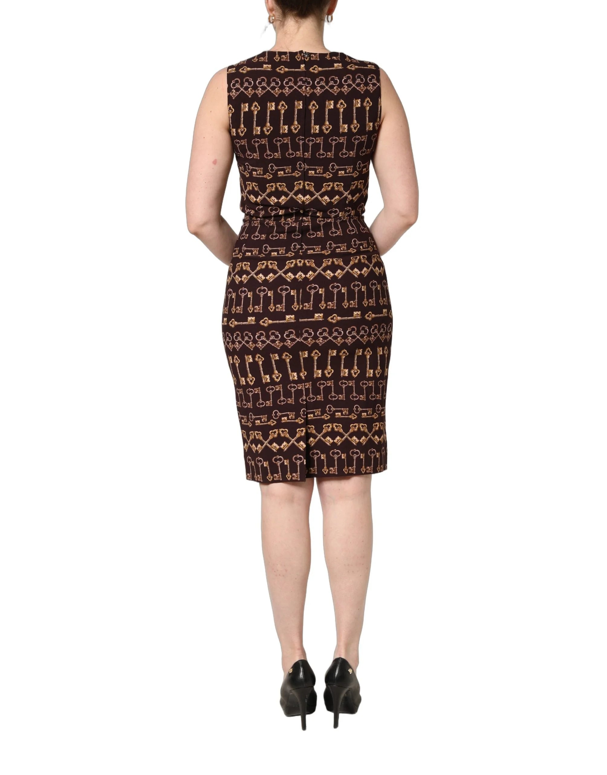 Dolce & Gabbana Brown Keys Fitted Sheath Knee Length Dress - IT42|M