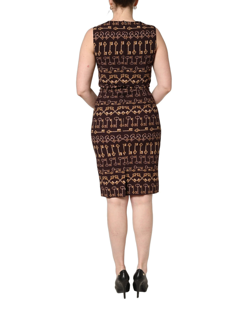 Dolce & Gabbana Brown Keys Fitted Sheath Knee Length Dress - IT42|M