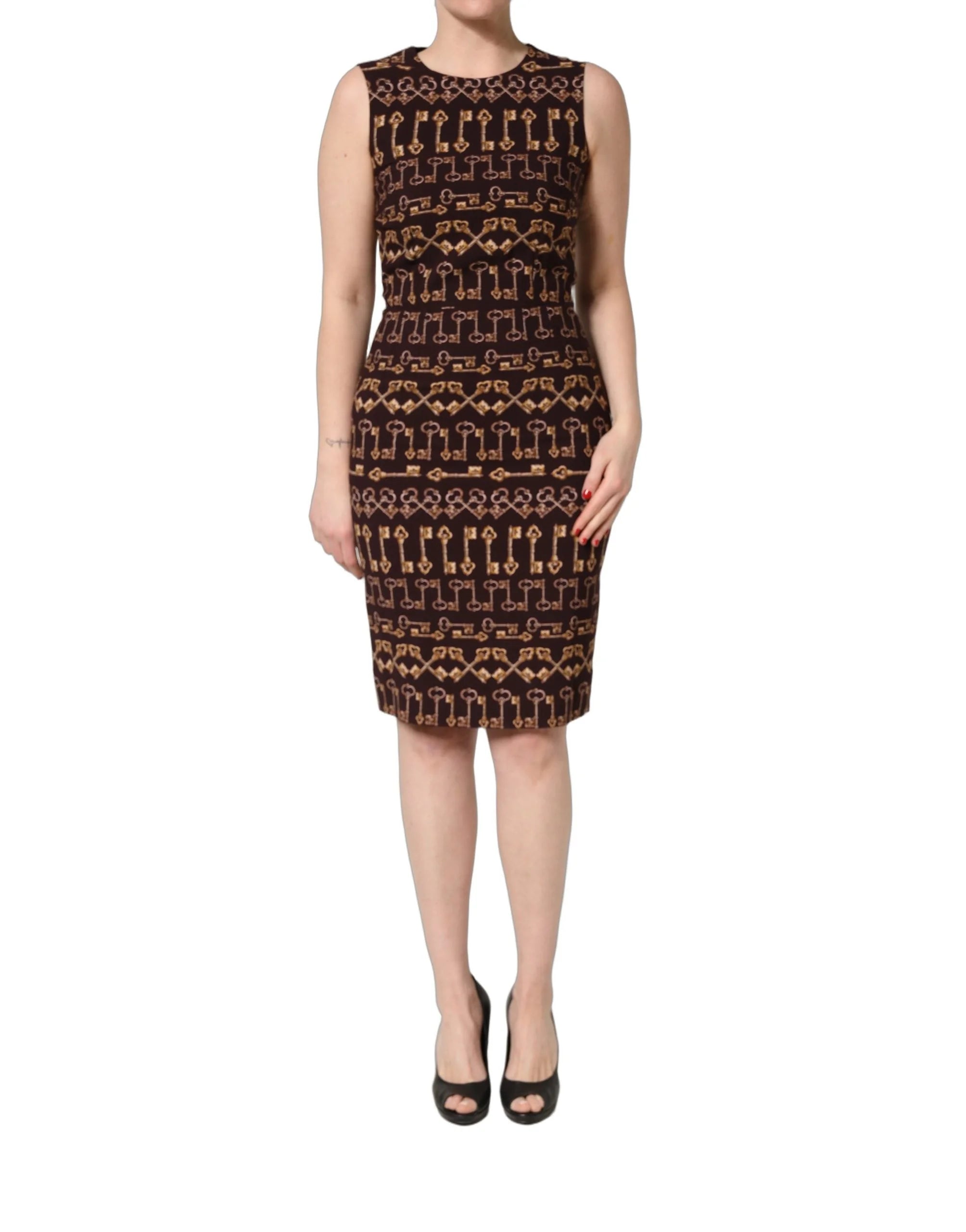 Dolce & Gabbana Brown Keys Fitted Sheath Knee Length Dress - IT42|M