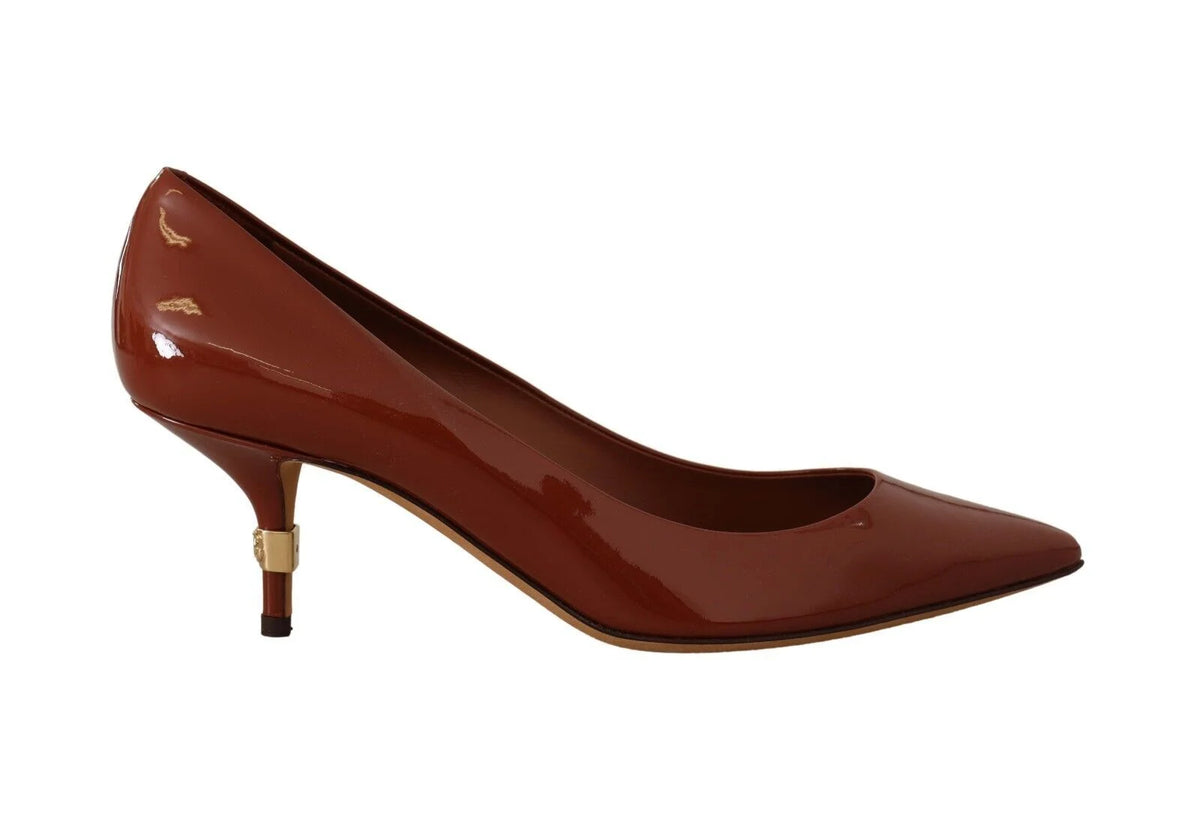 Dolce & Gabbana Brown Kitten Heels Pumps Patent Leather Shoes - EU39/US8.5 - Heels