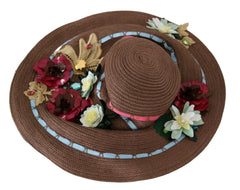 Dolce & Gabbana Brown Knitted Straw Floral Hat - Sun Hats