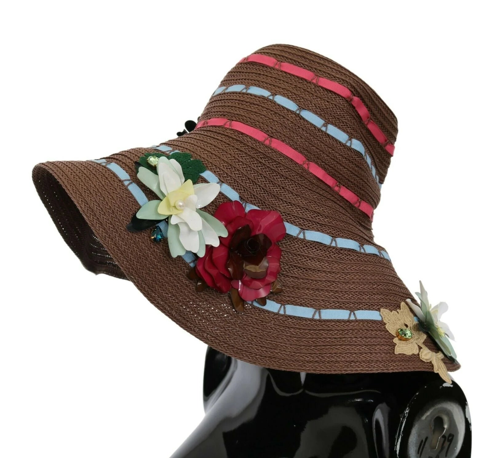 Dolce & Gabbana Brown Knitted Straw Floral Hat - Sun Hats