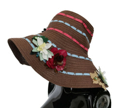 Dolce & Gabbana Brown Knitted Straw Floral Hat - Sun Hats