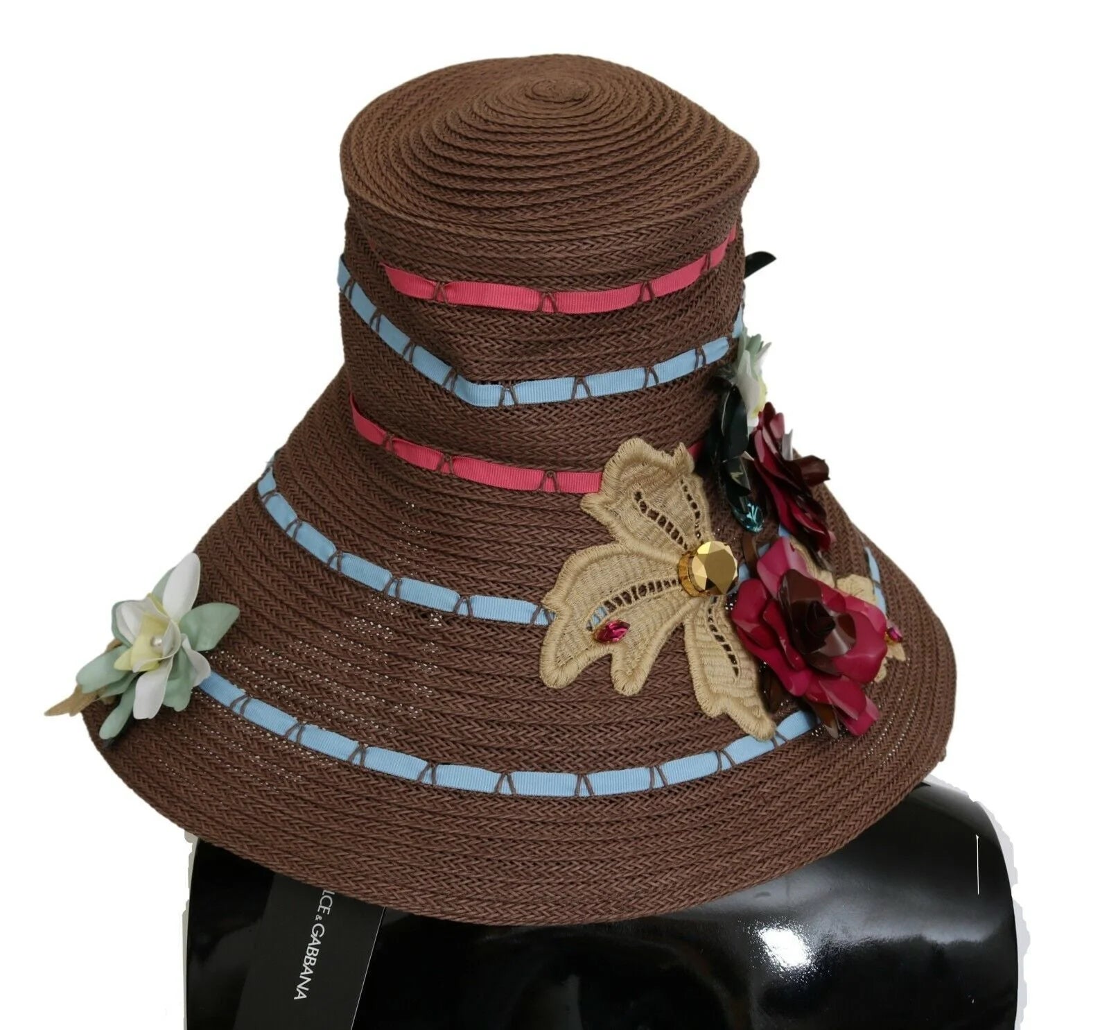 Dolce & Gabbana Brown Knitted Straw Floral Hat - Sun Hats