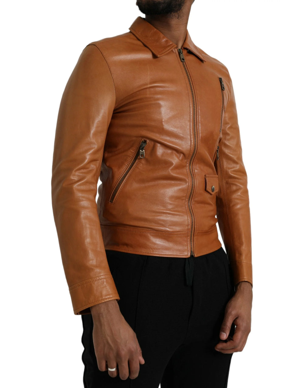 Dolce & Gabbana Brown Lamb Leather Full Zip Blouson Jacket - IT44 | XS - Bomber Jackets