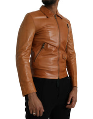 Dolce & Gabbana Brown Lamb Leather Full Zip Blouson Jacket - IT44 | XS - Bomber Jackets