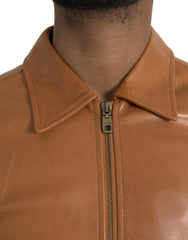 Dolce & Gabbana Brown Lamb Leather Full Zip Blouson Jacket - IT44 | XS - Bomber Jackets