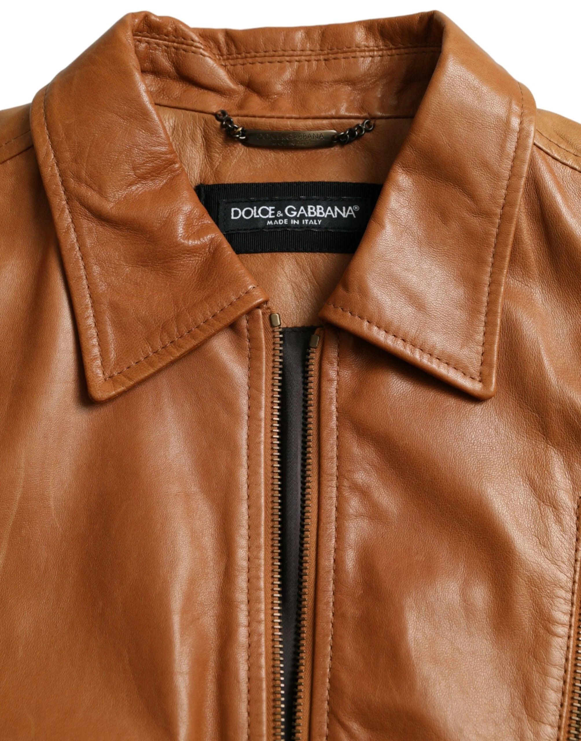 Dolce & Gabbana Brown Lamb Leather Full Zip Blouson Jacket - IT44 | XS - Bomber Jackets