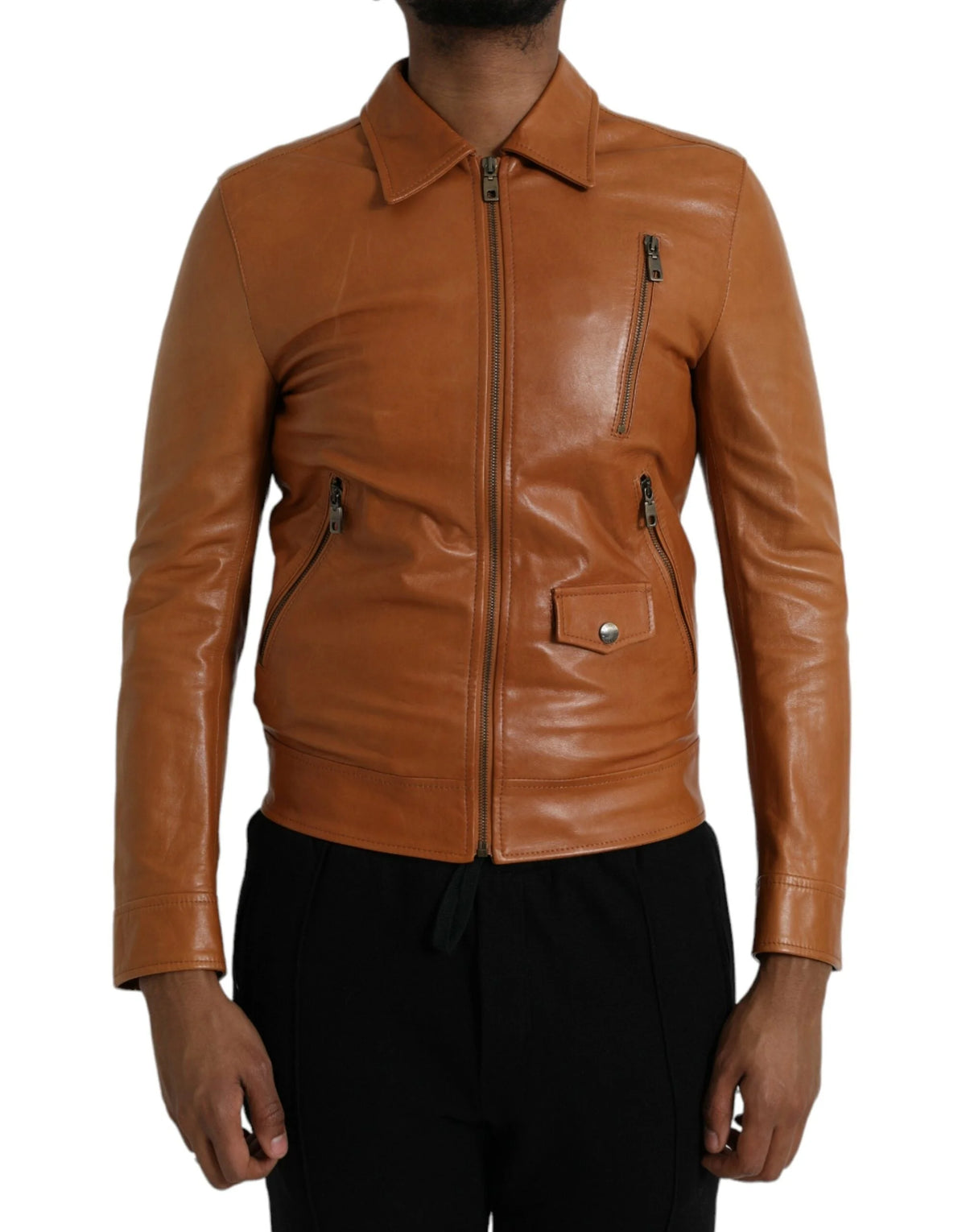 Dolce & Gabbana Brown Lamb Leather Full Zip Blouson Jacket - IT44 | XS - Bomber Jackets