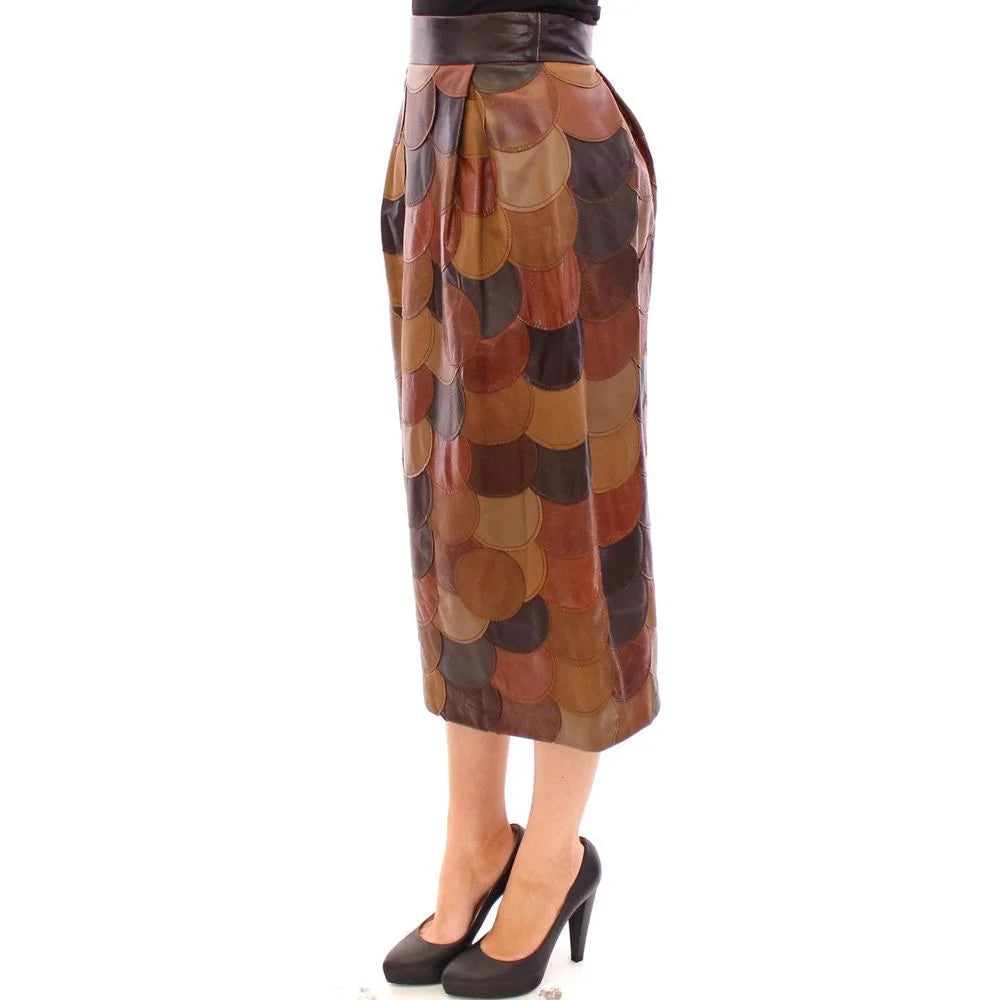 Dolce & Gabbana Brown Lamb Leather Midi Skirt - IT38