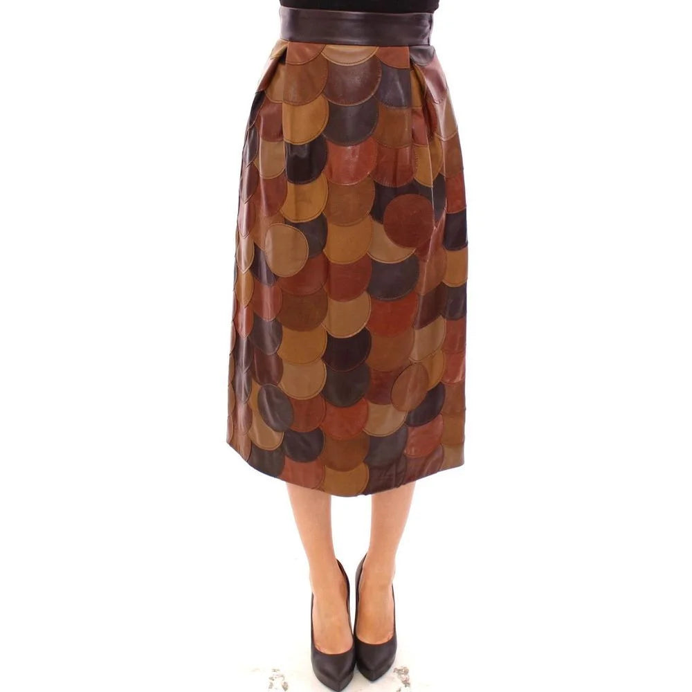 Dolce & Gabbana Brown Lamb Leather Midi Skirt - IT38