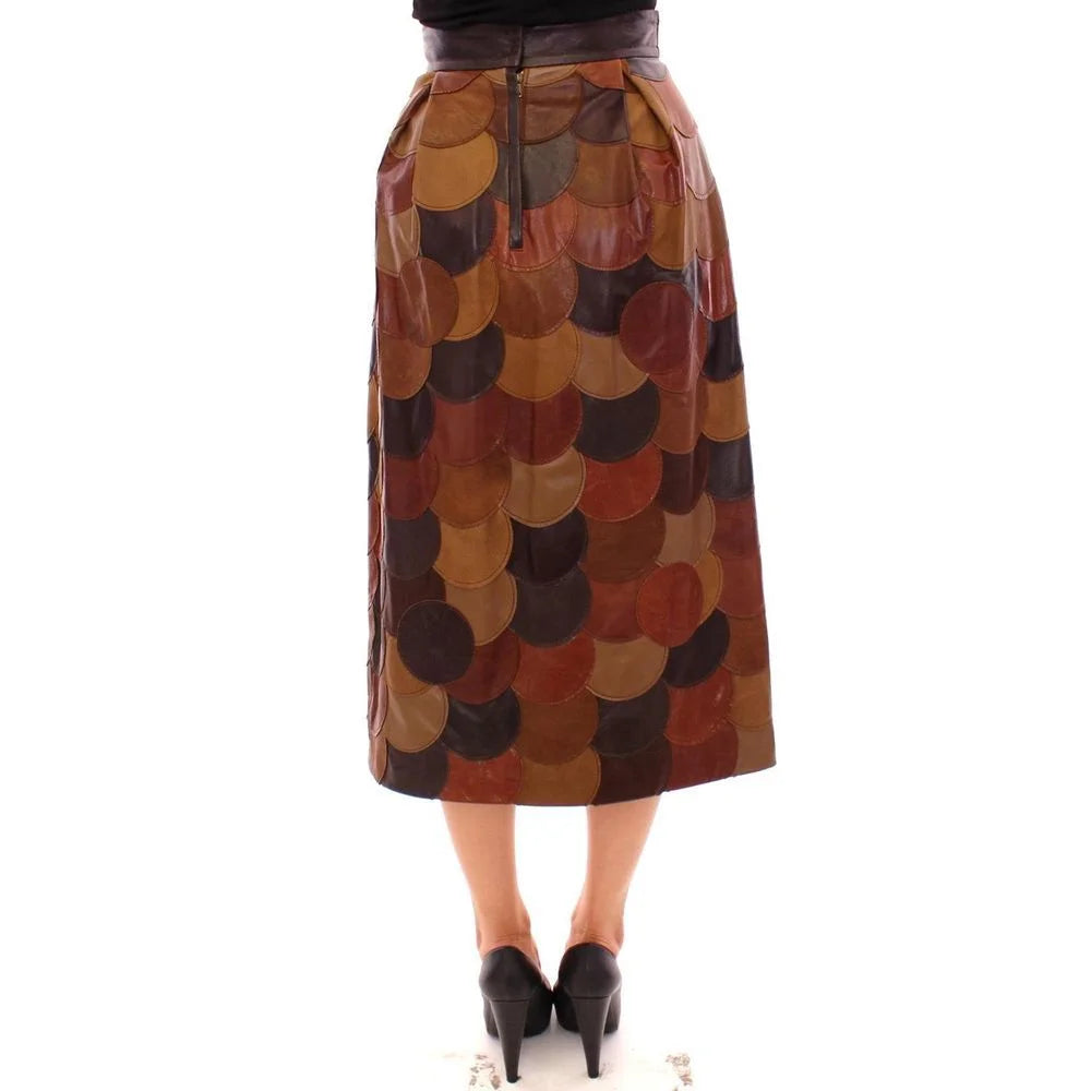 Dolce & Gabbana Brown Lamb Leather Midi Skirt - IT38