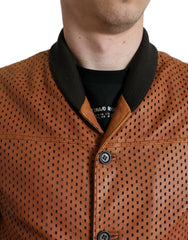 Dolce & Gabbana Brown Lambskin Leather Perforated Jacket - Bomber Jackets